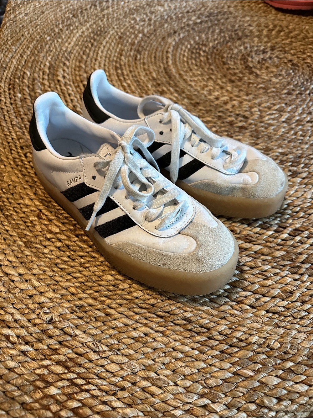 adidas Samba White Sneakers with Black Stripes and Gum Sole